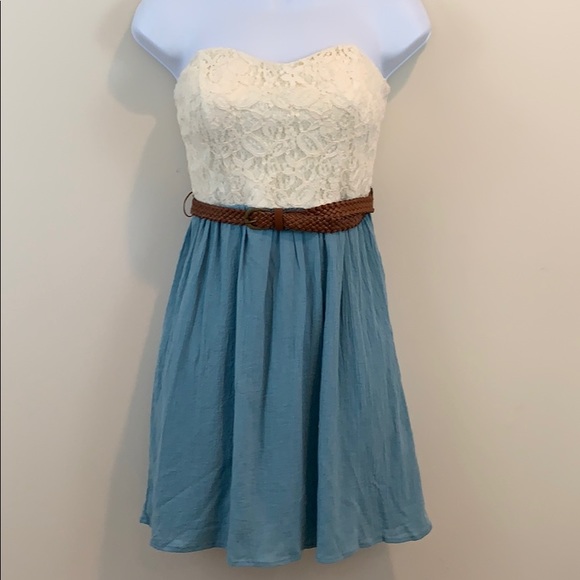 City Triangles Dresses & Skirts - City Triangles Strapless Lace Top Belted Dress